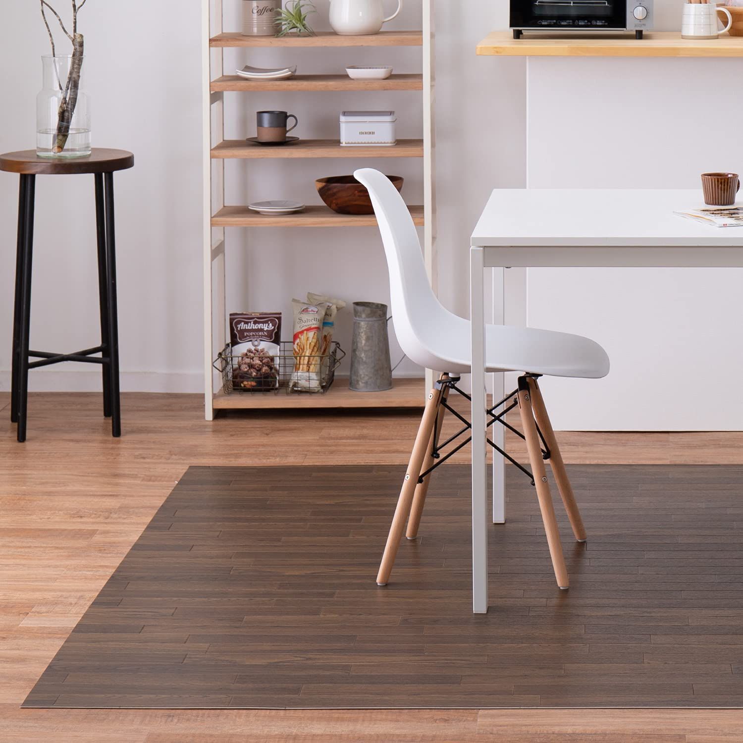 迅速発送 萩原 クッションフロア ダイニングラグ ダイニングマット 約182×300cm木目ダーク 水拭きできる 防炎 滑り止め付き カットOK