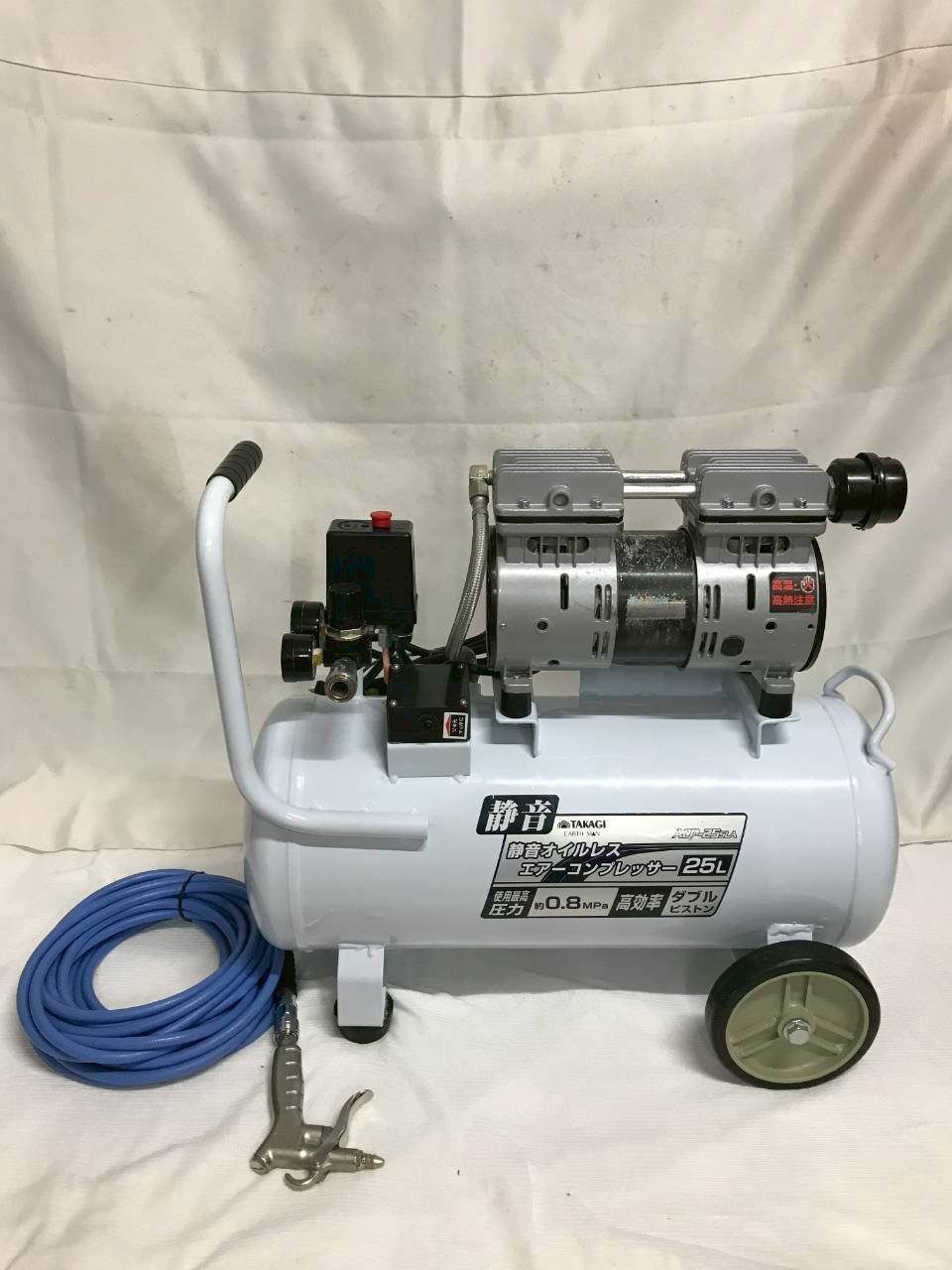 北見市発 EARTH MAN 静音オイルレスエアーコンプレッサー25L ACP-25SLA 2018年製 シルバー DIY エアーツール