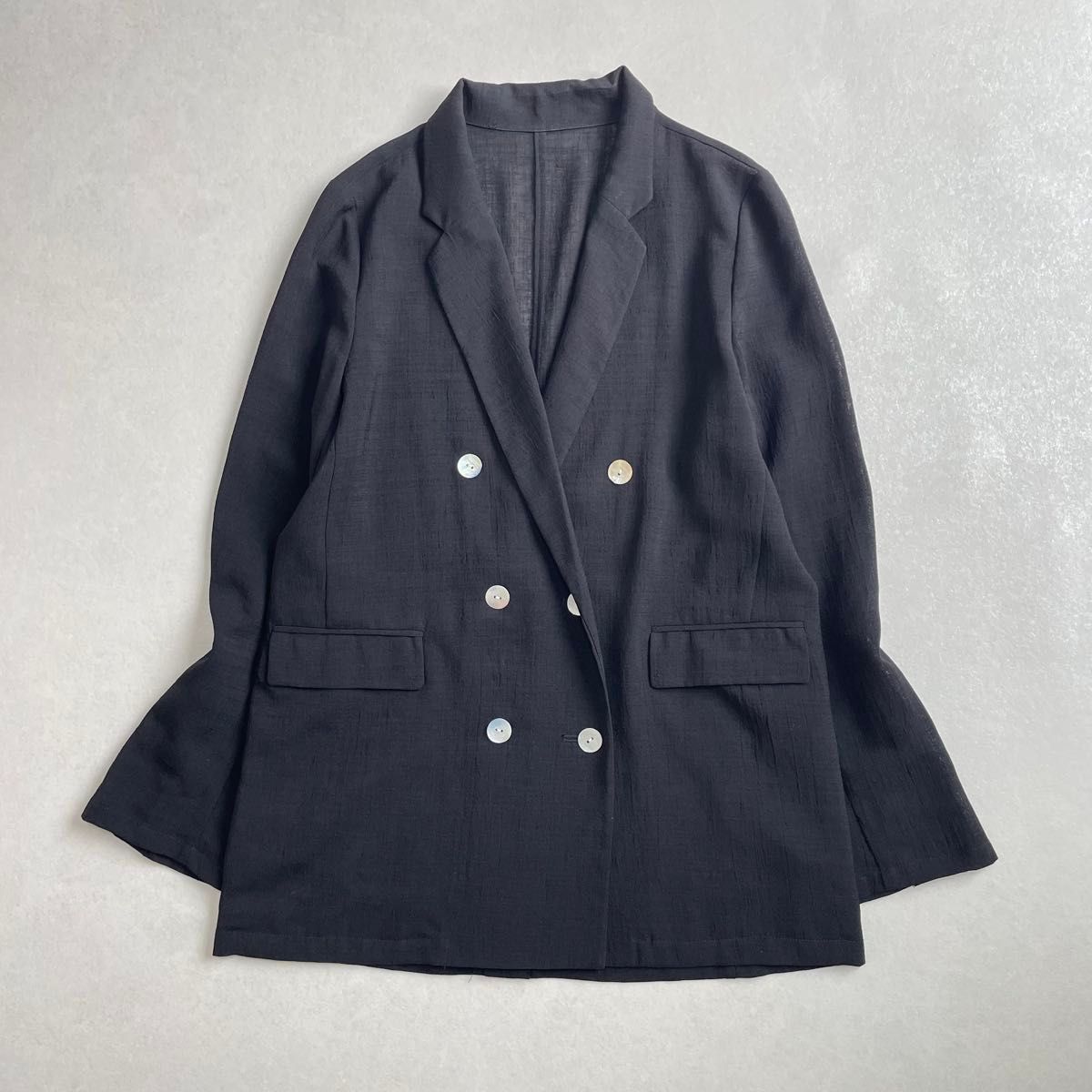 SHENERY シアー ダブル ジャケット ゆったりサイズ ブラック F