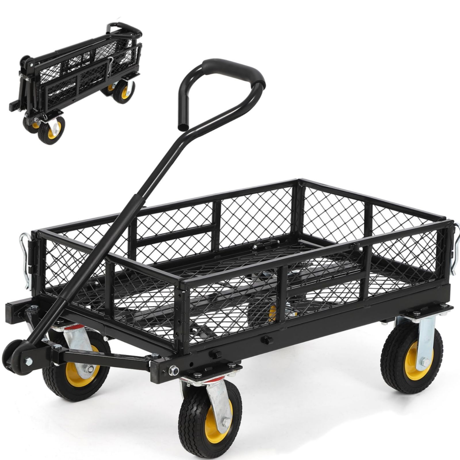 ガービー Garvee ガーデンカート カゴ台車 メッシュカート 折りたたみ 耐荷重150 kg 空気圧タイヤ アウトドアカート 手引き台車 運搬車 園芸 倉庫 家庭用 工場 店舗