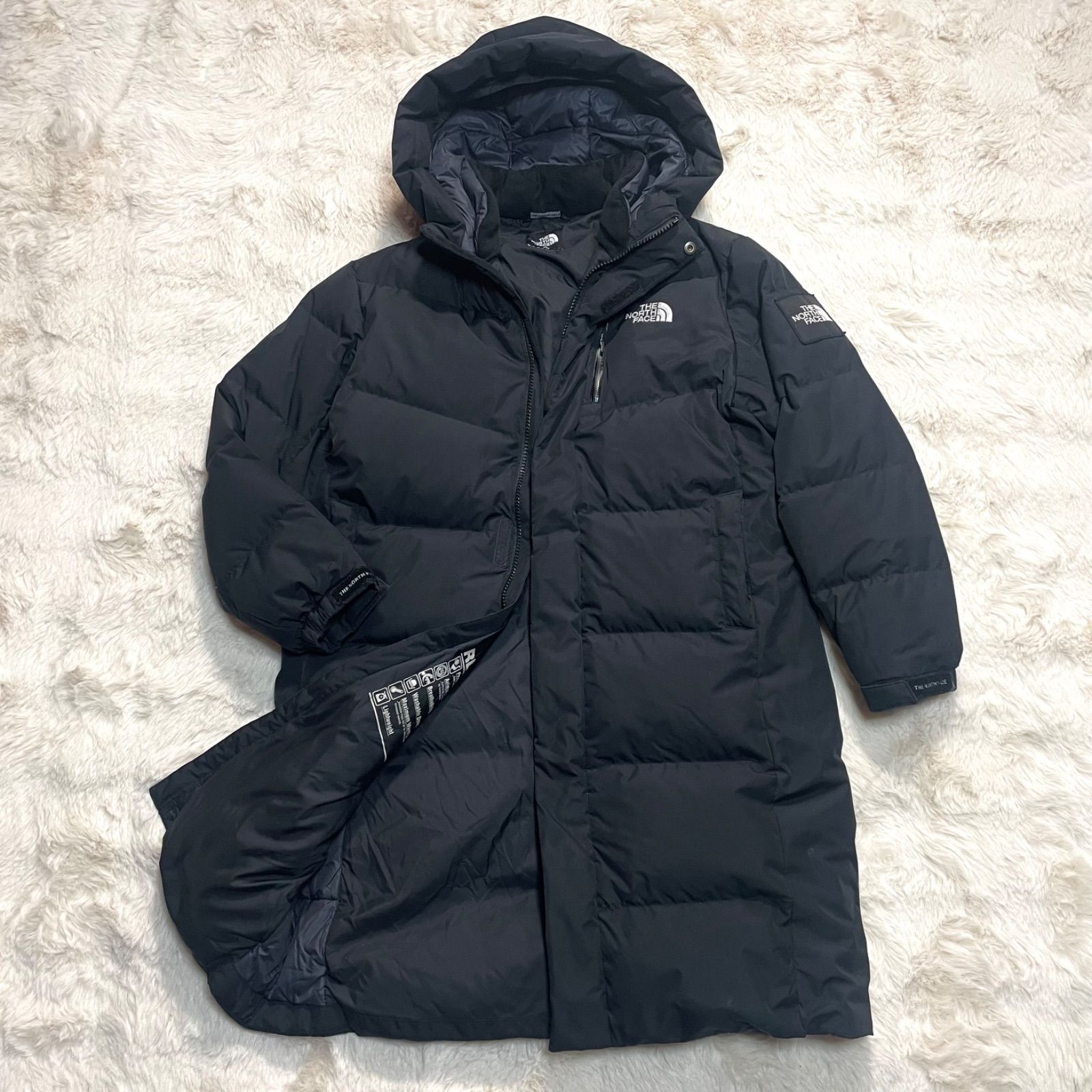 THE NORTH FACE ノースフェイス ダウンコート ベンチコート ダウンジャケット ワンポイント刺繍 ロゴジップ キッズ 140 子供 男児 女児 男女兼用 ユニセックス 黒 ブラック 古着