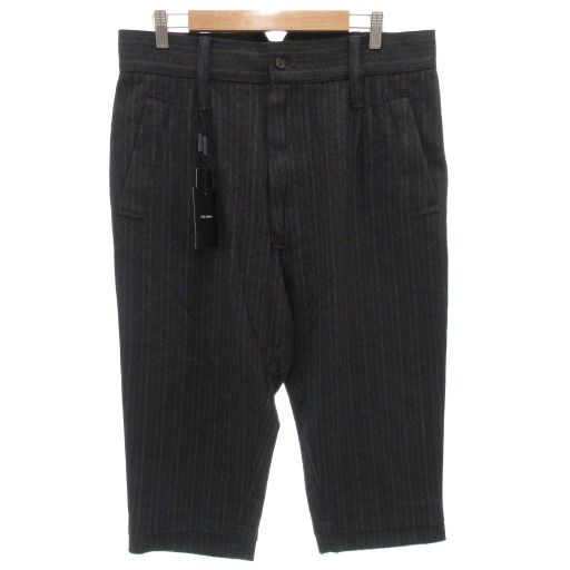ドルチェ-ガッバーナ ドルガバ DOLCE-GABBANA タグ付き スラックス クロップドパンツ ハイウエスト ウール ストライプ 48 グレー |FF GY19