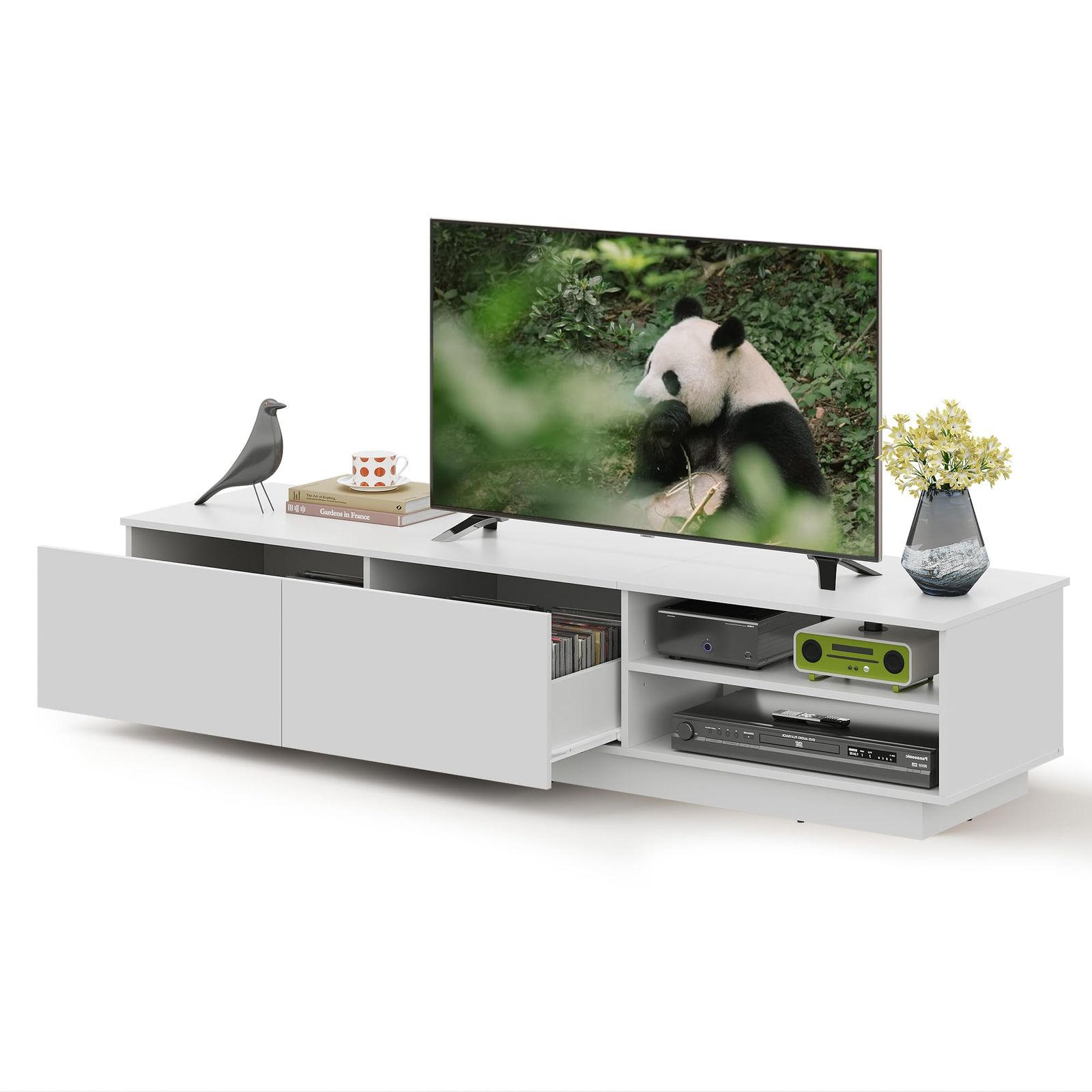 迅速発送 WLIVE テレビ台 テレビボード ローボード tvボード 木製 壁寄せ 幅150 奥行40 高さ33cm AV機器対応 棚付き 引出付き 隠す収納スペース ホワイト