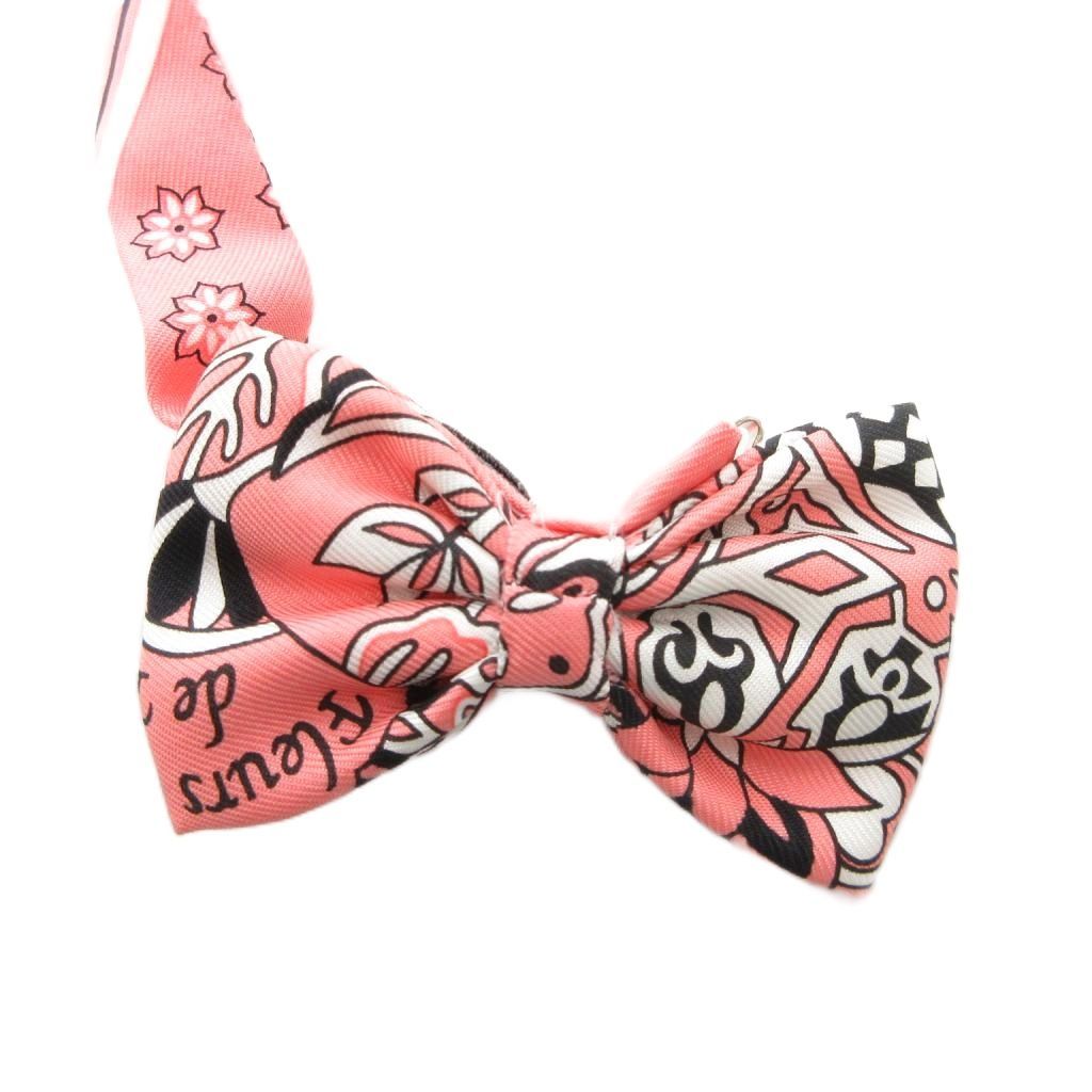 エルメス HERMES ヌー パピヨン 花咲く織物 FLEURS ET DE TISSU 蝶ネクタイ リボン 総柄 シルク ピンク FF AA GY 19
