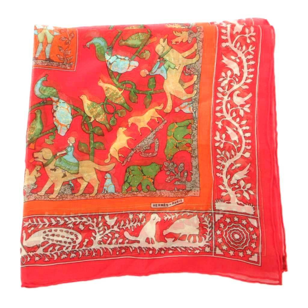 エルメス HERMES ガヴロッシュ カレ 45 early america スカーフ シルク 総柄 赤 レッド AE GY17