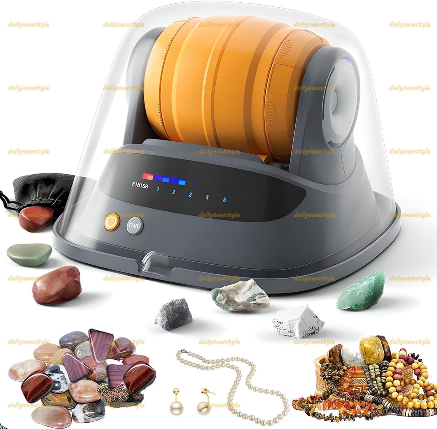 人気推薦◆電動ロックローラーマシン 研磨された砂利とノイズ低減カバーを備えた石研磨キット インテリジェントタイミング 静音|漏れ防止設計