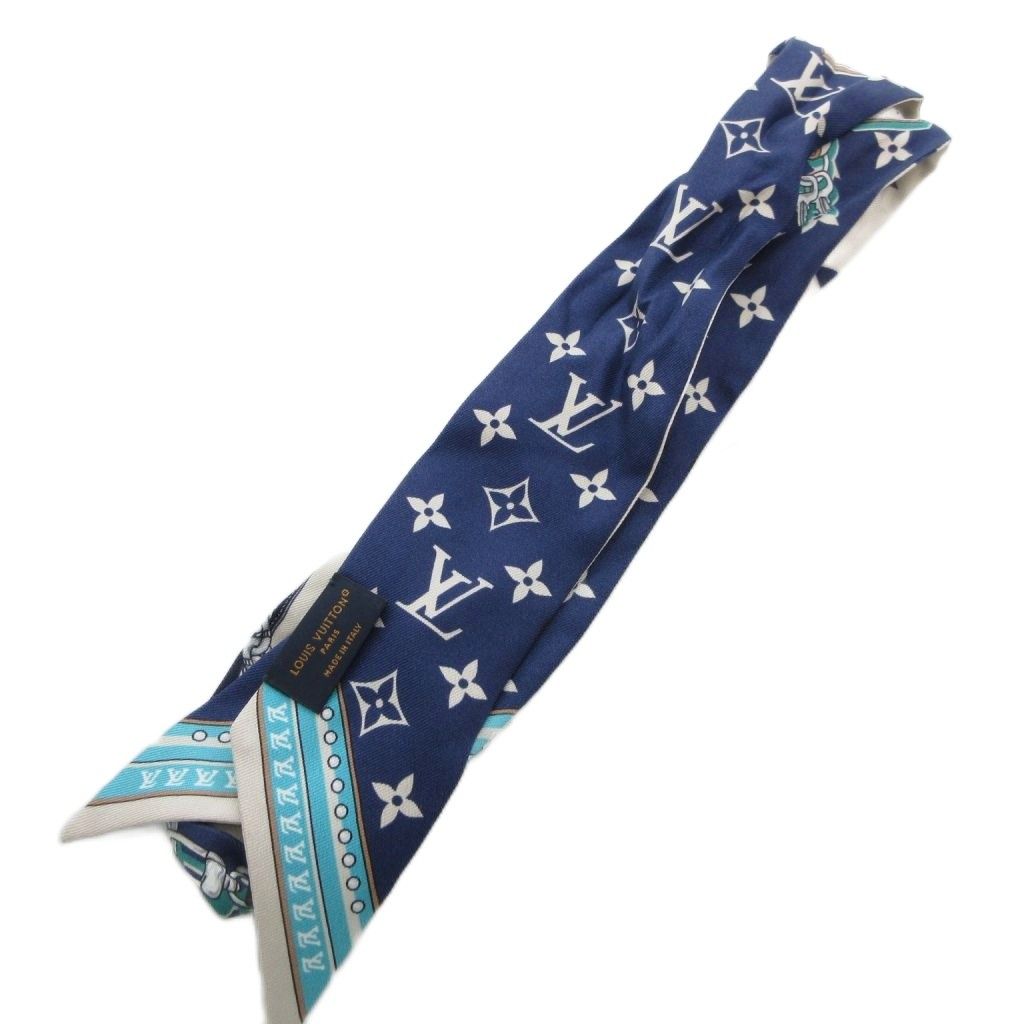 ルイヴィトン LOUIS VUITTON バンドーBB･アルティメット モノグラム スカーフ チーフ 青 ブルー グレー M77778 |FF AA GY19