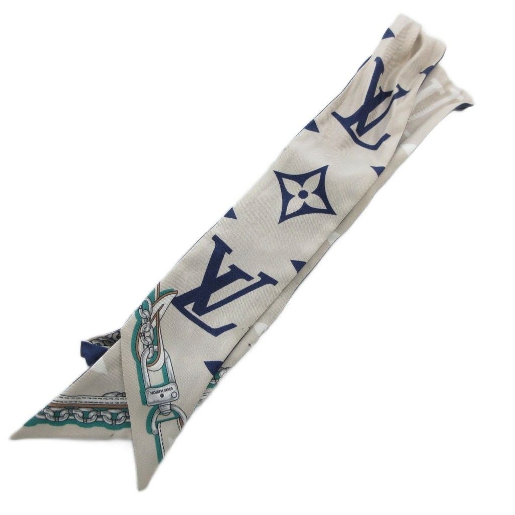 ルイヴィトン LOUIS VUITTON バンドーBB・ モノグラム スカーフ チーフ 青 ブルー グレー M77778 FF AA GY19