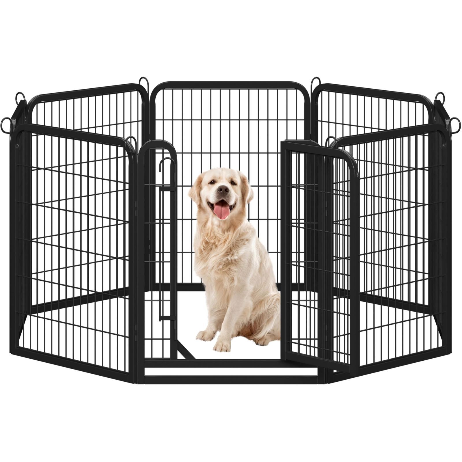 セール Yaheetech 犬 ペットフェンス 犬用サークル ゲージ ペットサークル スチール製 折りたたみ 中小型犬用 カタチ変更 安全ロック付き パネル8枚 高さ80cm 室内外兼用 組立簡単 掃除しやすい ブラック 高さ80cm-8枚