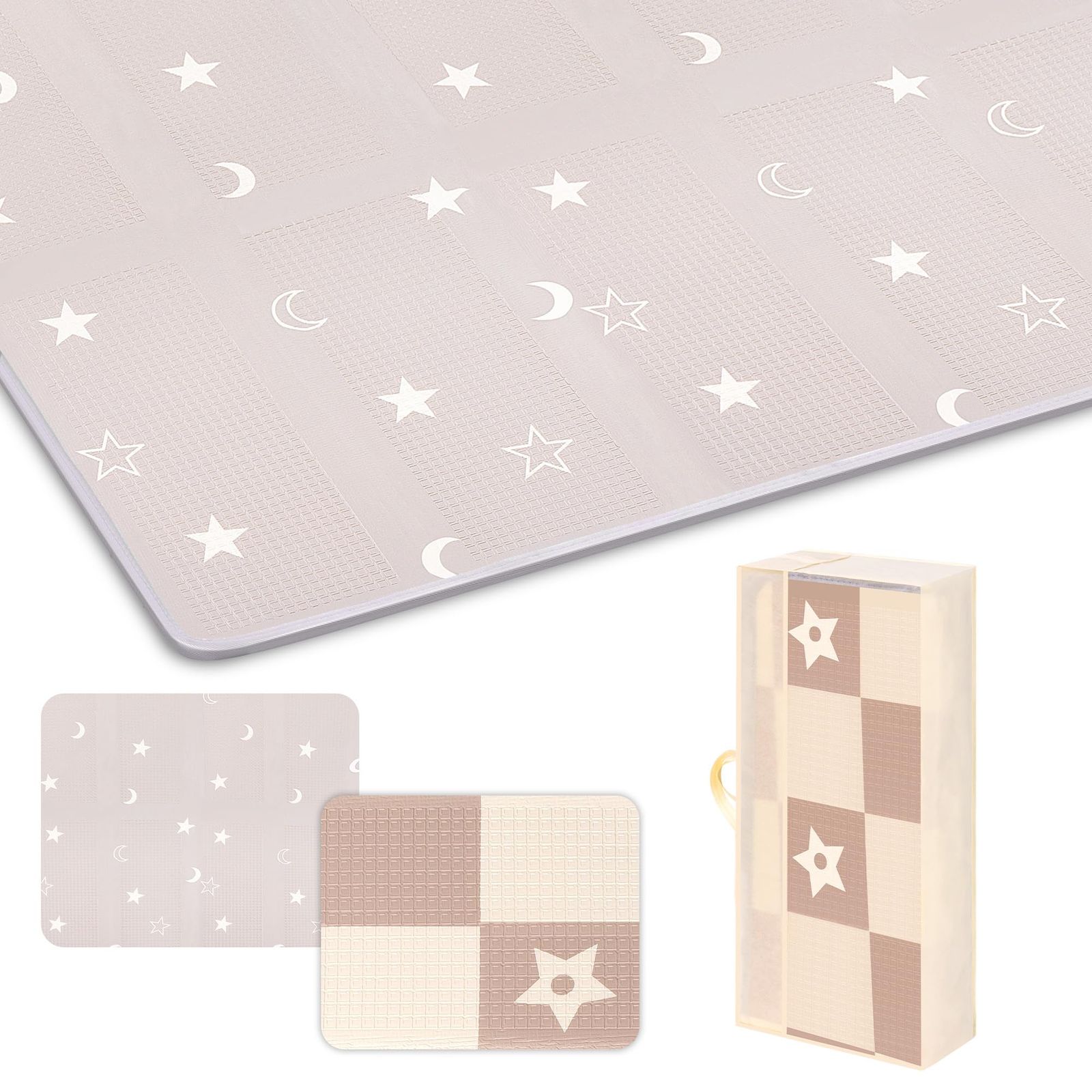 【迅速発送】プレイマット-Artake 赤ちゃん プレイマット 収納しやすい ジョイントマット 厚手 折りたたみ 防水 防音マット ベビーマット お昼寝マット Moon Stars 200*180*2
