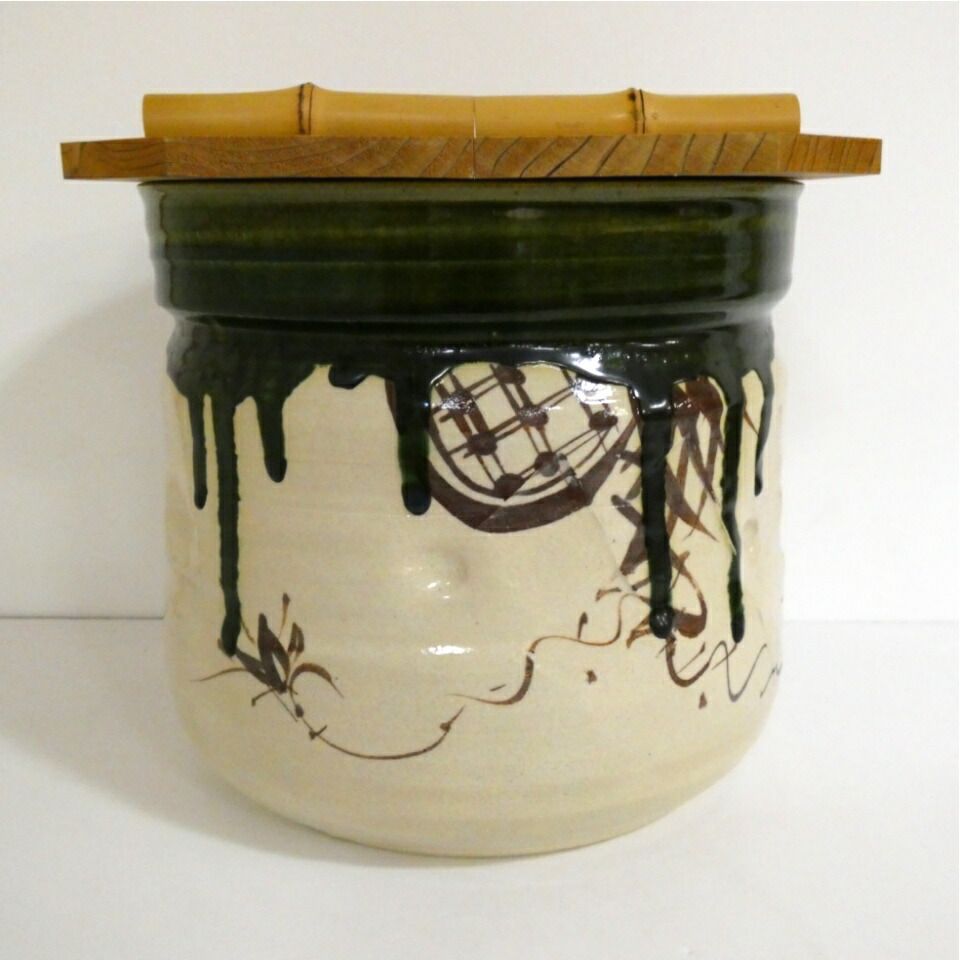 加藤景陶作 織部 水屋瓶 割蓋付き 茶道具