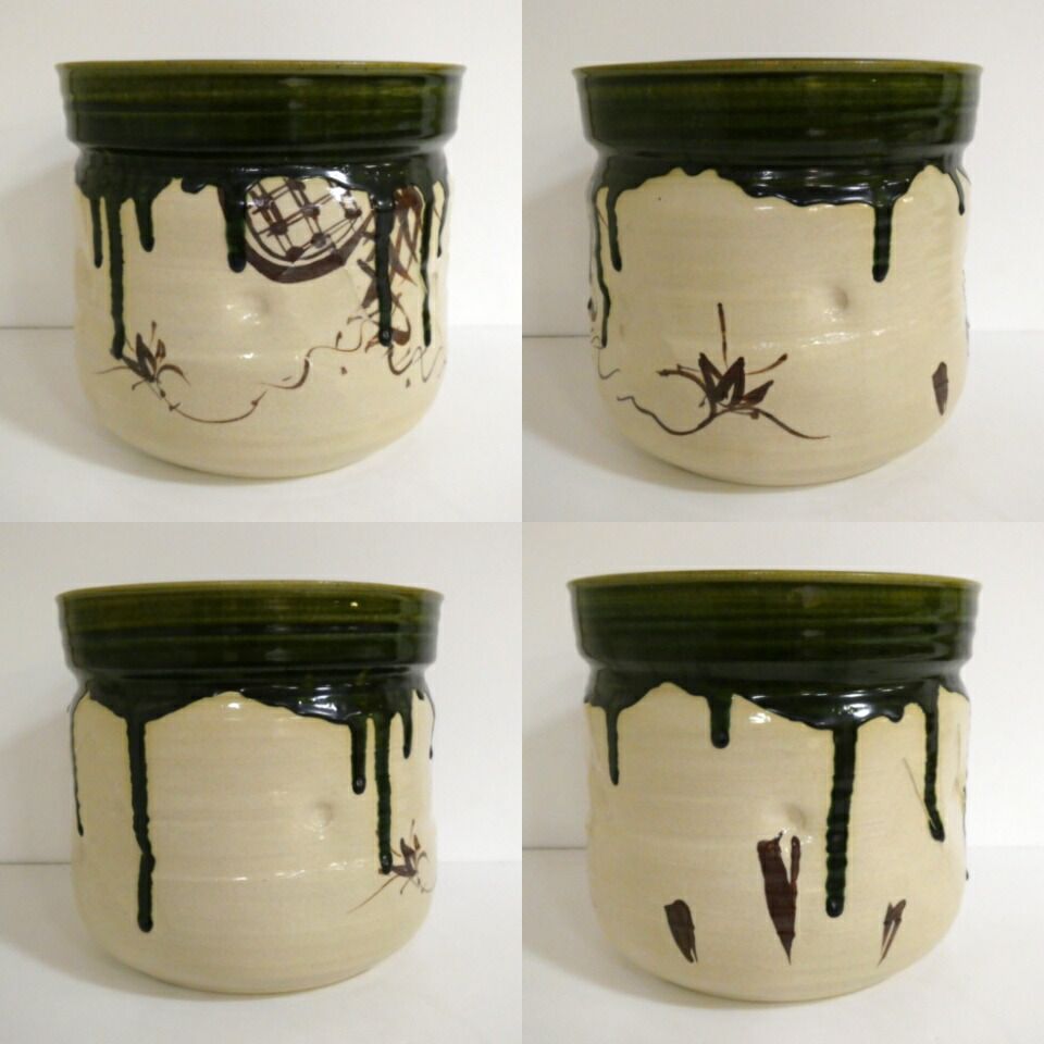 加藤景陶作 織部 水屋瓶 割蓋付き 茶道具