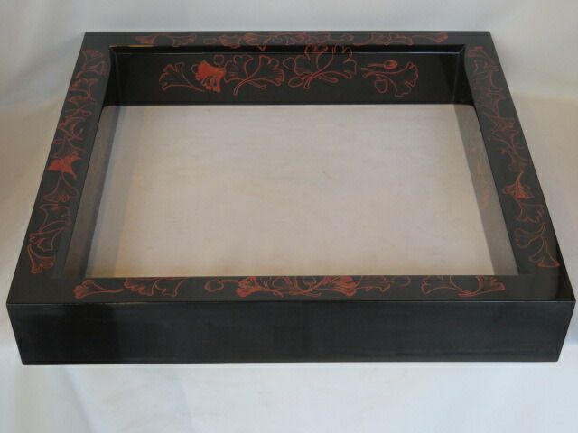 十月◆特売品 讃岐漆芸 三笙堂 香川宗石作 蒟塗銀杏蒔絵 黒真塗炉縁 〔税込 送料込〕 無疵