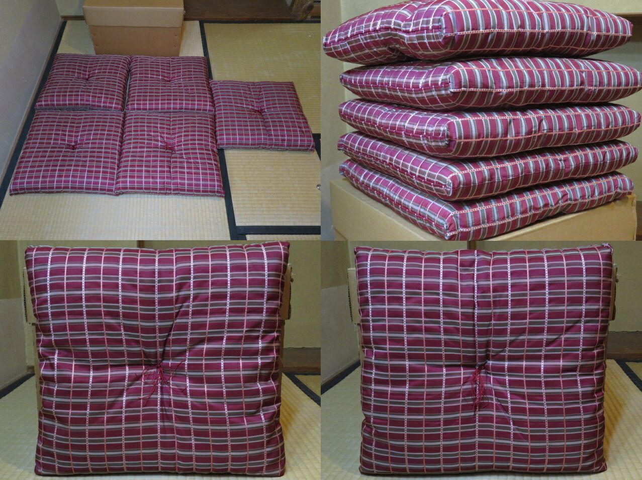 十月◆特売品 茶席用座布団 吉野間道裂 赤 五客分 税込 送料込 ♥