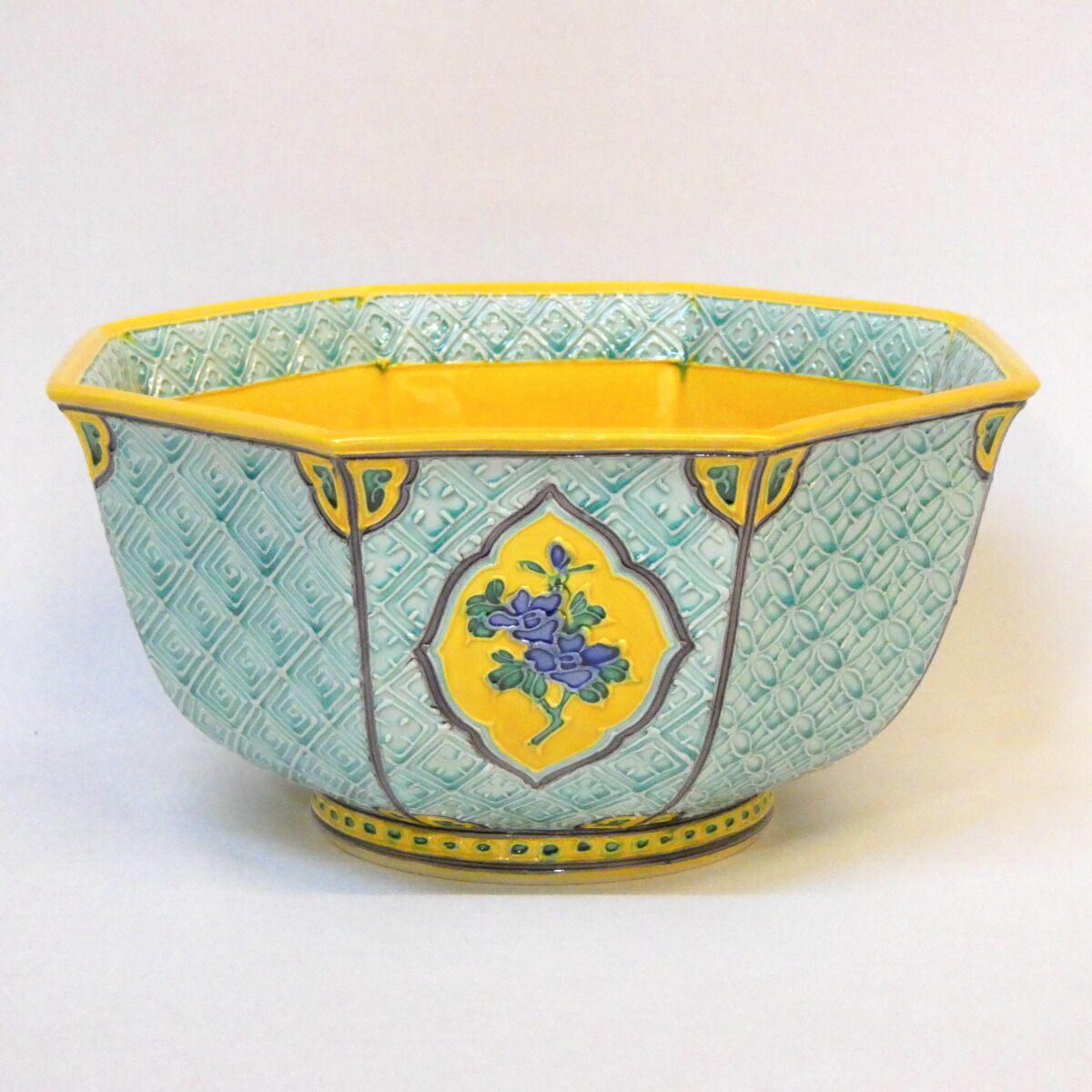 十月の特売品 平安 中村翠嵐作 黄交趾 八角草花 鉢 菓子器 茶道具