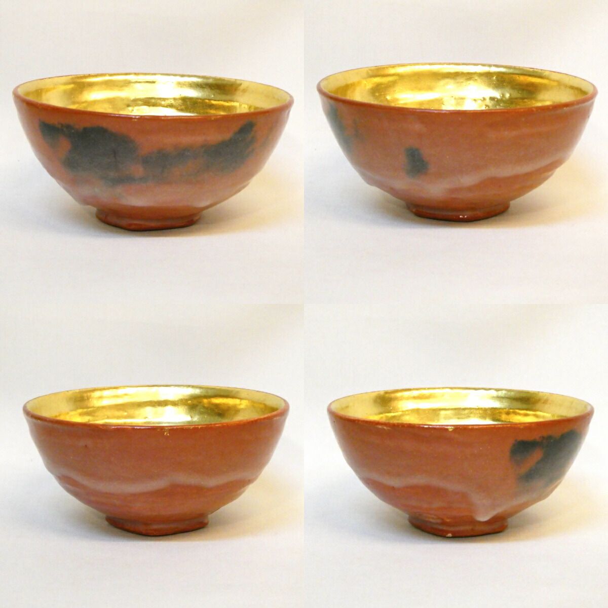 十月の特売品 平安 寿峰作 純金張 蓬莱茶碗 赤楽嶋台茶碗 茶道具