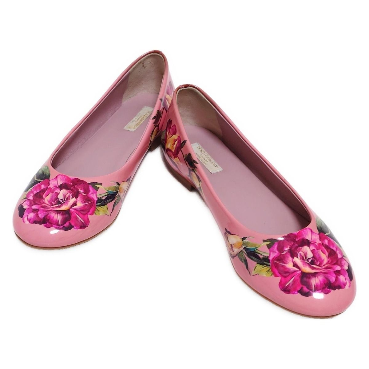 DOLCE-GABBANA ドルチェアンドガッバーナ フラットシューズ 37 レディース - ライトピンク×ピンク×マルチ フラワー 花 BAMBINO レザー