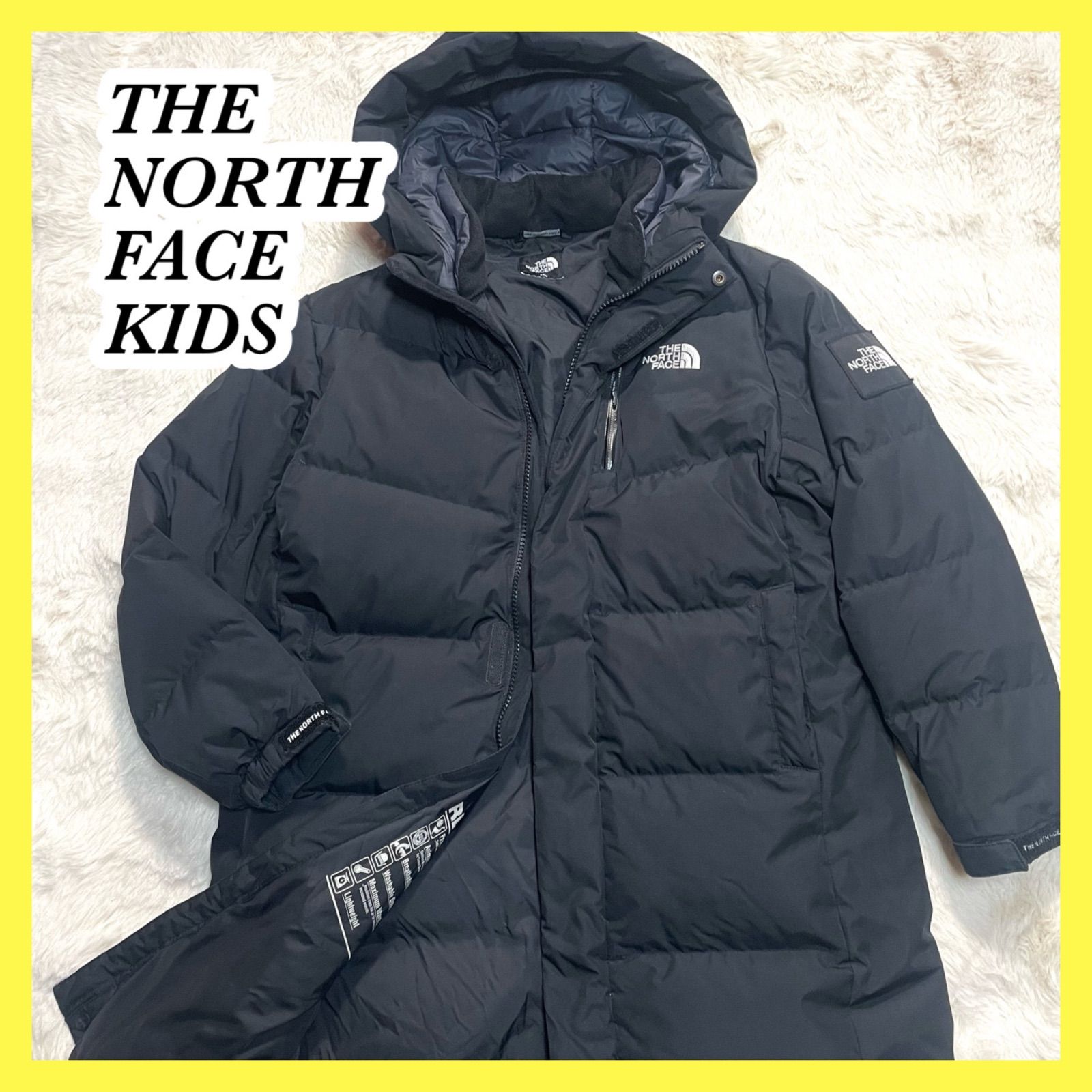 THE NORTH FACE ノースフェイス ダウンコート ベンチコート ダウンジャケット ワンポイント刺繍 ロゴジップ キッズ 140 子供 男児 女児 男女兼用 ユニセックス 黒 ブラック 古着