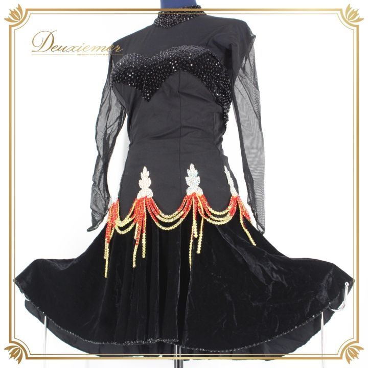 社交ダンス 衣装 ラテン ドレス ワンピース パーティ衣装 女性用 レディース オールシーズン 赤 黒 ラインストーン ブラック系 レッド系 派手 華やか ドレッシー 伸縮性 上品 おしゃれ 豪華 ファスナー ステージ衣装