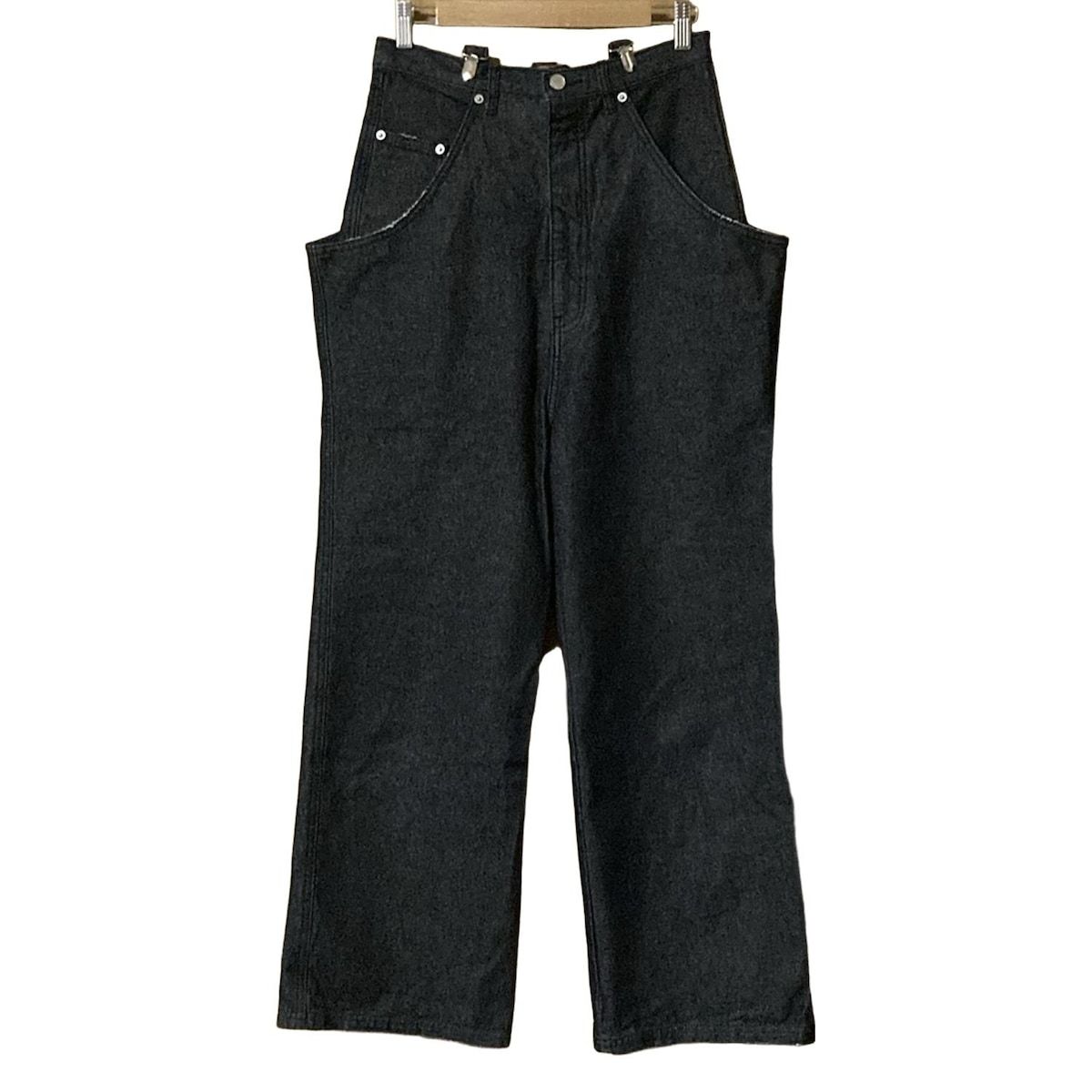 AMERI アメリ ジーンズ サイズ24 レディース - 黒 フルレングス ダメージ加工 サスペンダー付き