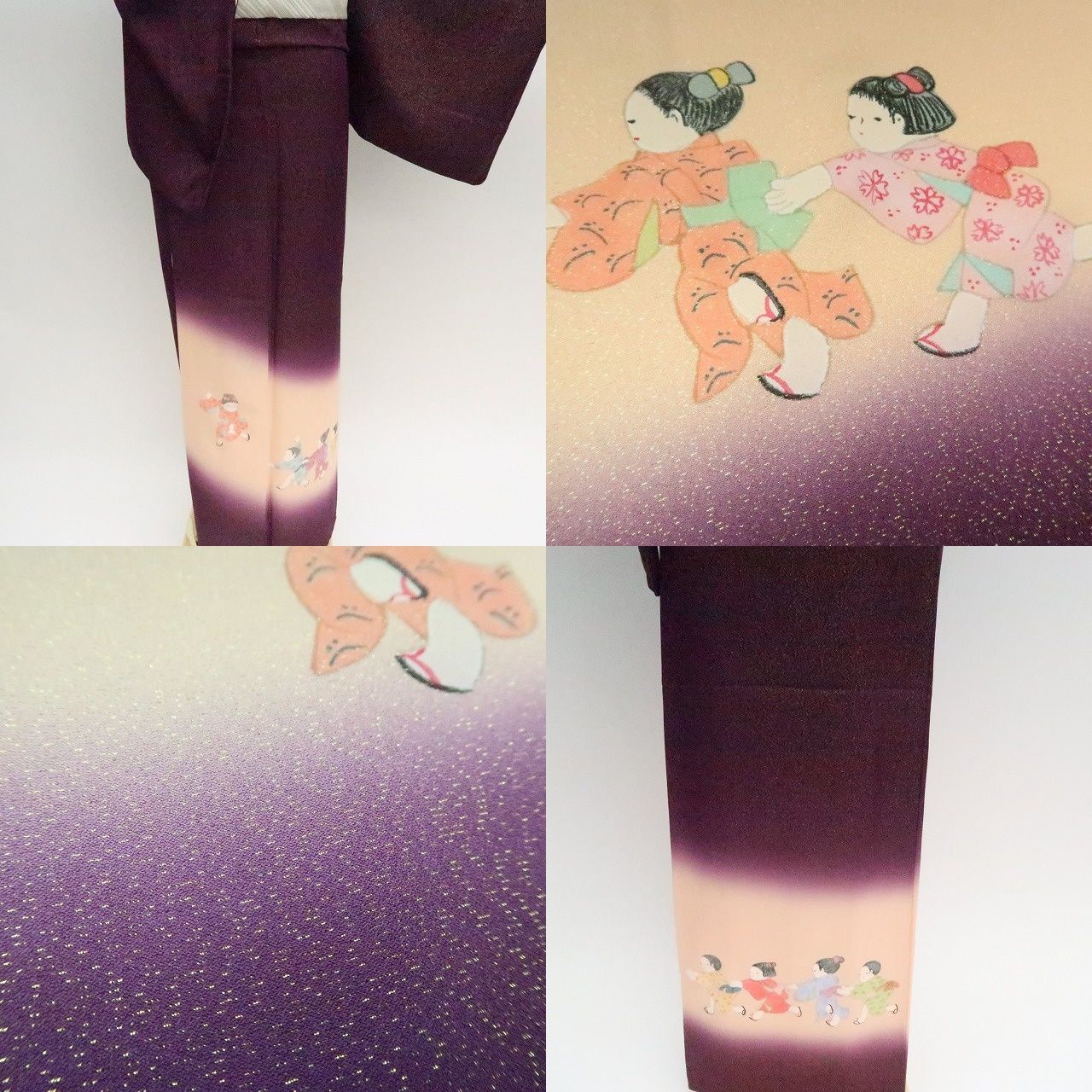 平和屋着物▽訪問着 単衣 駒刺繍 松竹梅文 暈し染め 金糸 金銀彩 正絹