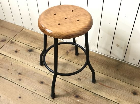 アンティーク調 レトロ 鉄脚スツール 座面チーク cha-018S-BRK