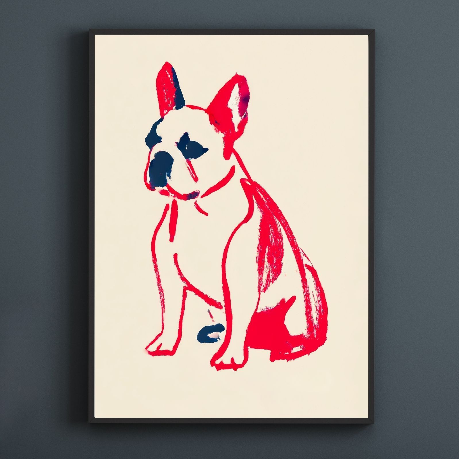 名入れOK Red Line - フレンチブルドッグ フレブル犬 No.1 アートポスター ペットロス 北欧モダン ミニマルインテリア カフェスタイル