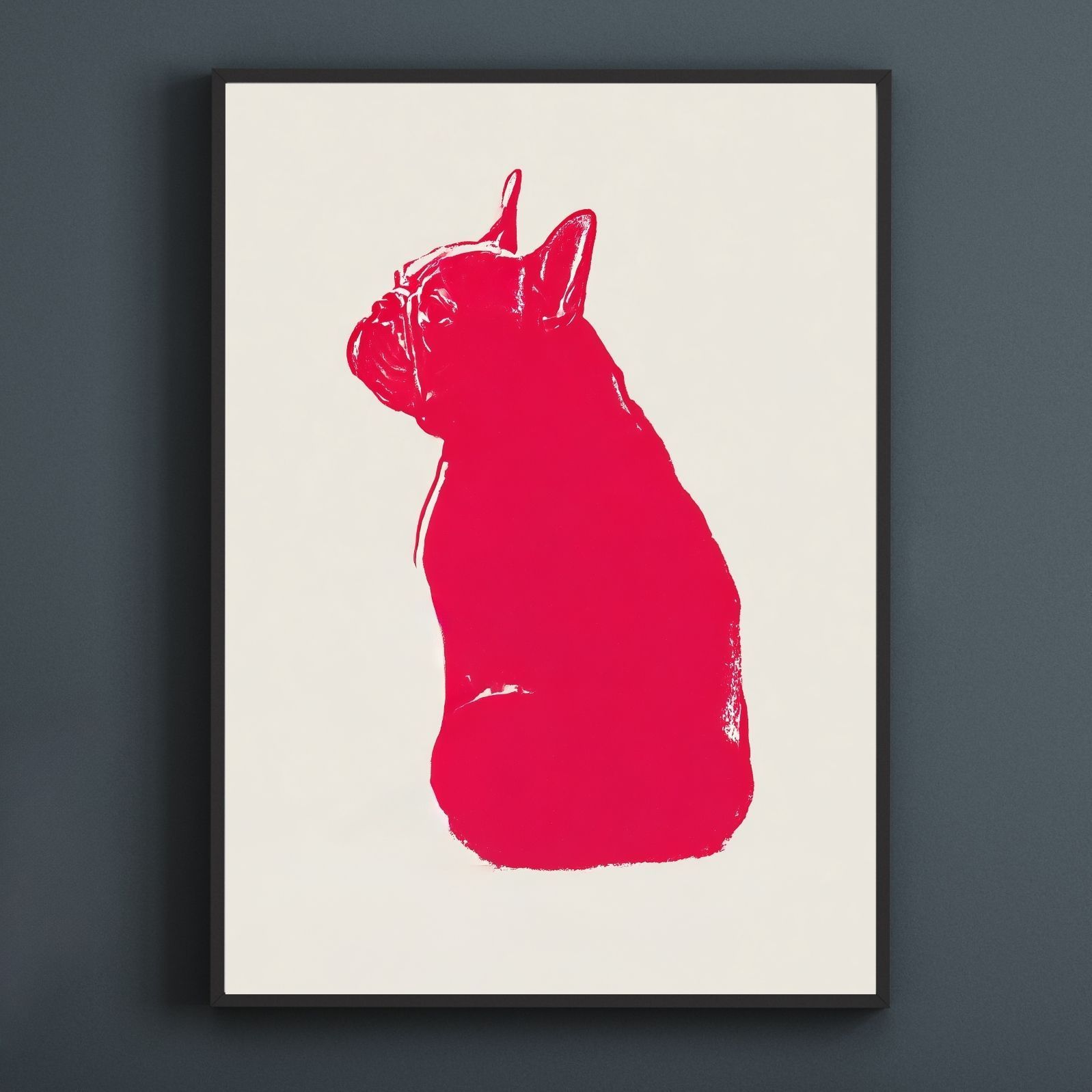 名入れOK Red Line - フレンチブルドッグ フレブル犬 No.2 アートポスター ペットロス 北欧モダン ミニマルインテリア カフェスタイル