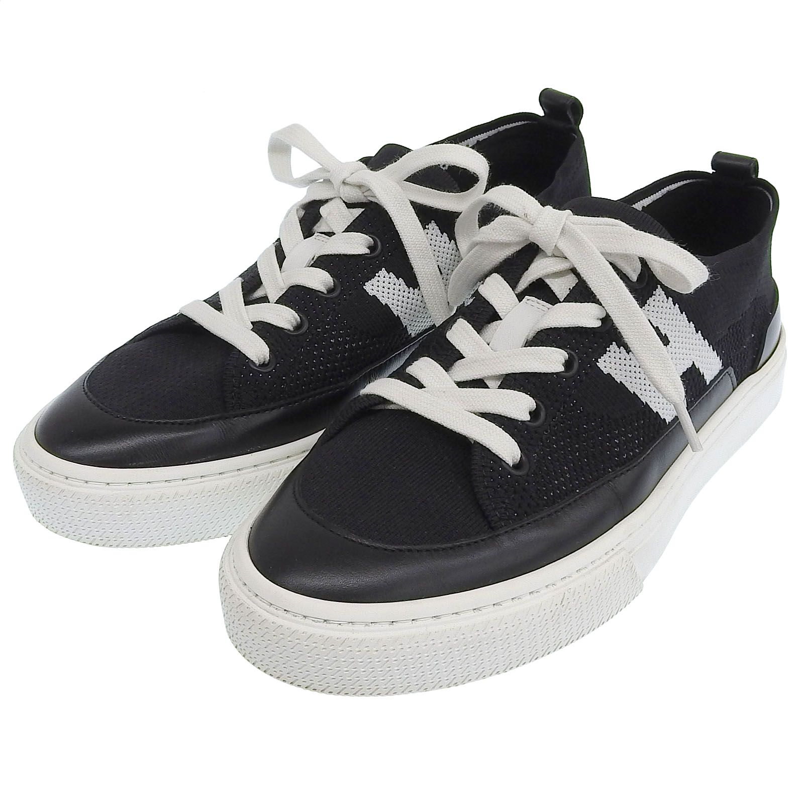 エルメス ディープ Hロゴ ニット レザー スニーカー ブラック 美品△HERMES エルメス ディープ Hロゴデザイン レザー使い ニット