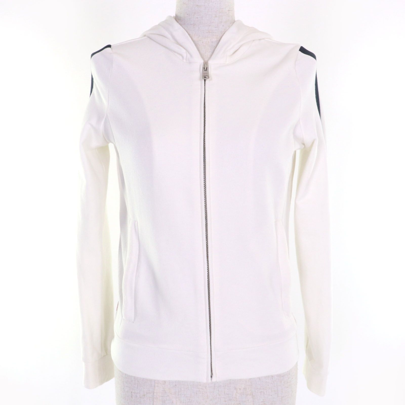 PRADA プラダ 138468 R142 D8R コットン ラバーロゴ サイドライン ジップアップパーカー スウェットパンツ セットアップ ホワイト ブラック XS レディース