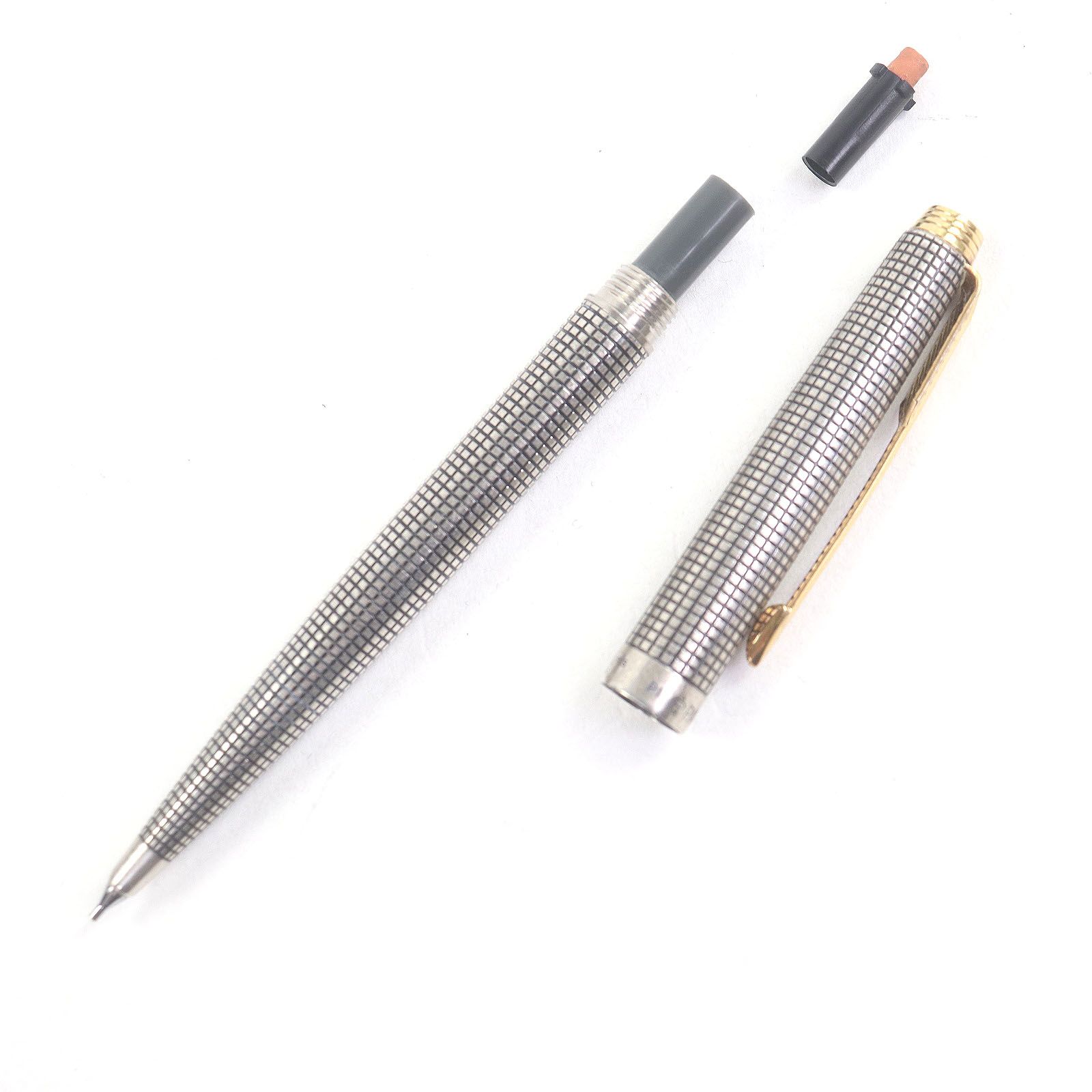□PARKER パーカー ヴィンテージ 75 シズレ スターリング SV925 格子柄 ノック式 シャープペンシル シルバー ゴールド メンズ 総重量15g