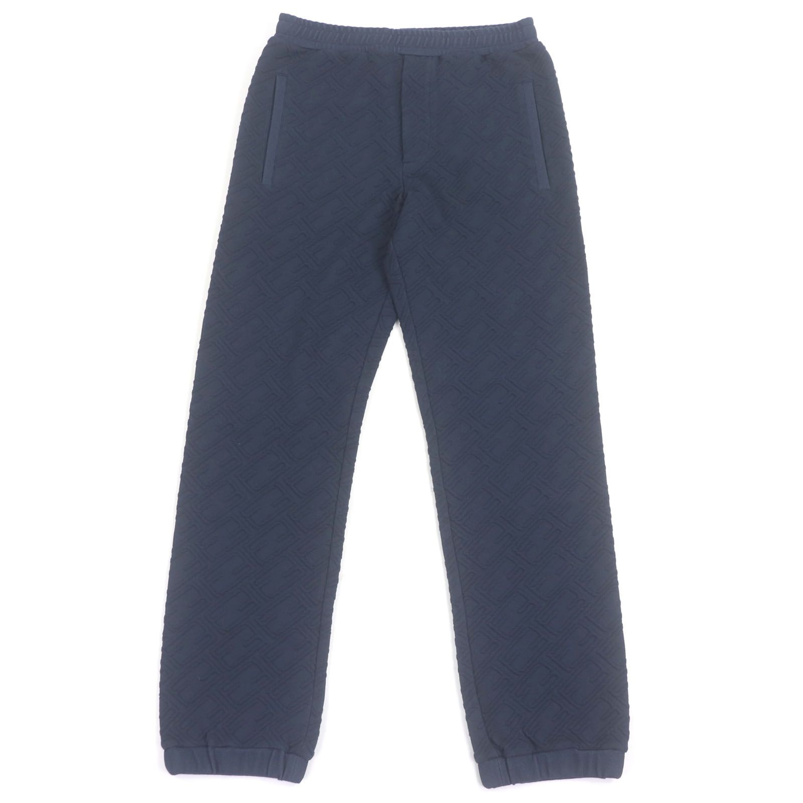 □FENDI フェンディ 製 FB0496 FFロゴ ズッカ エンボス スウェットパンツ ジョガーパンツ ネイビー 48 イタリア製 メンズ