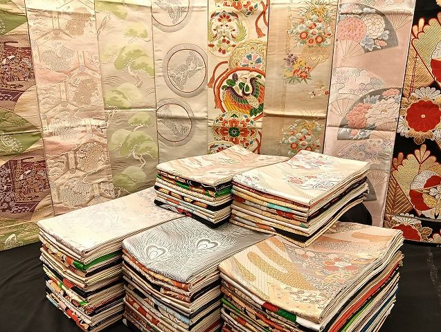 平和屋着物 袋帯 西陣 まとめて100点 向かい鳳凰 鶴 尾長鳥 孔雀羽 人物 向かい蝶 風景 正倉院 佐賀錦 金銀糸 ♥品有 全て正絹 mmm054