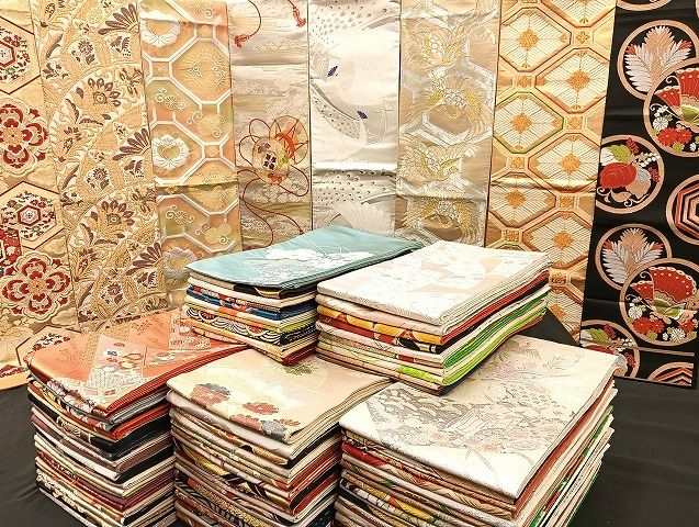 平和屋着物 袋帯 西陣 まとめて100点 鳳凰 向かい鶴 孔雀 蝶 更紗 花柄 正倉院 楽器 金銀糸 など ♥品あり 全て正絹 mmm062