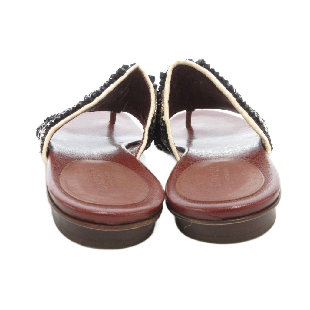 グッチ GUCCI トングサンダル シューズ ビーサン レザー ビジュー 37 茶 ブラウン 156105 FF GY 19 サンダル サンダル ミュール