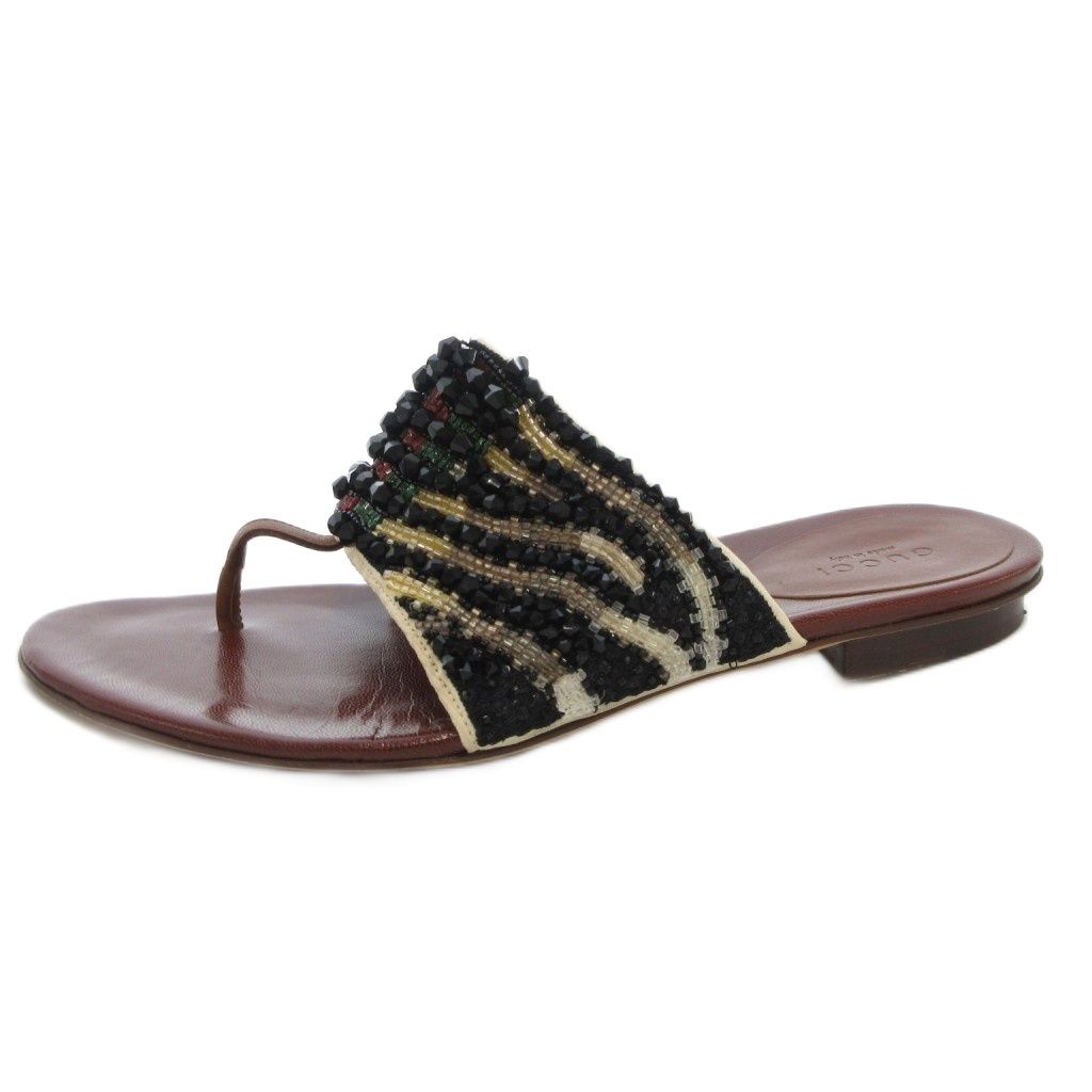 グッチ GUCCI トングサンダル シューズ ビーサン レザー ビジュー 37