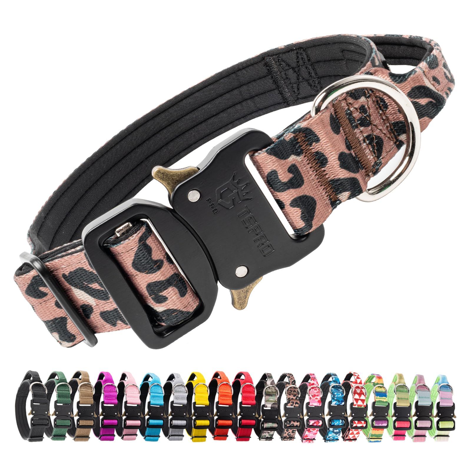 新品 TSPRO プレミアムハンドル付き犬用首輪｜調節可・クイックリリース｜中型～大型犬用(レオパードプリントLeopard Print M)