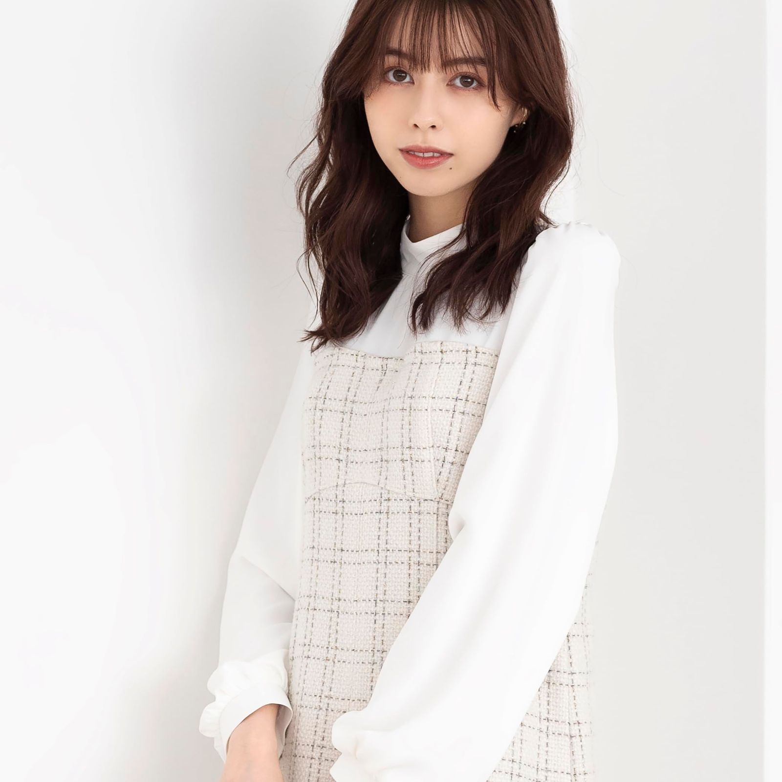 ラメツイードビスチェ風ドッキングワンピース WHITE