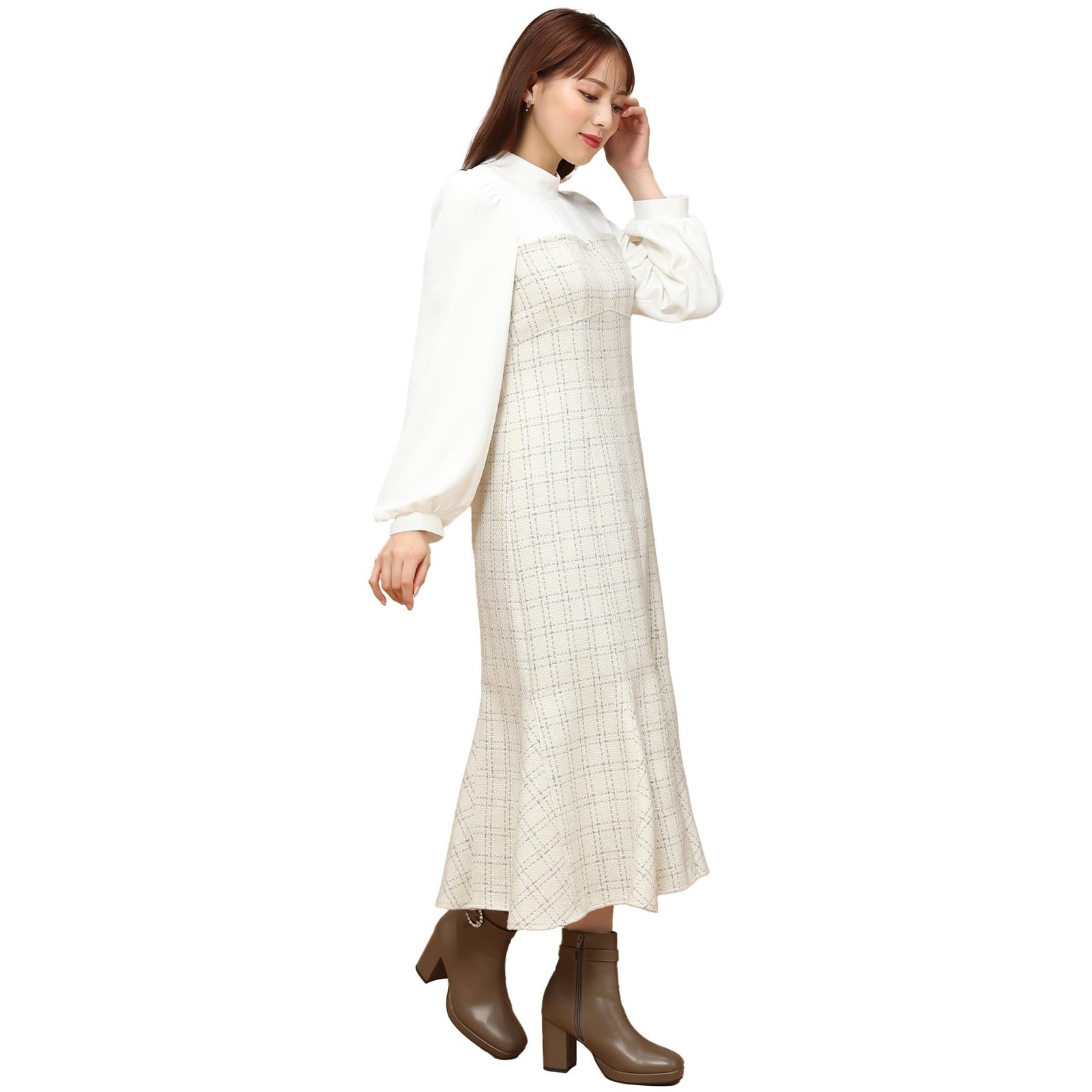 ミッシュマッシュ カジュアルドレス ラメツイードビスチェ風ドッキングワンピース MM347403 WHITE M レディース