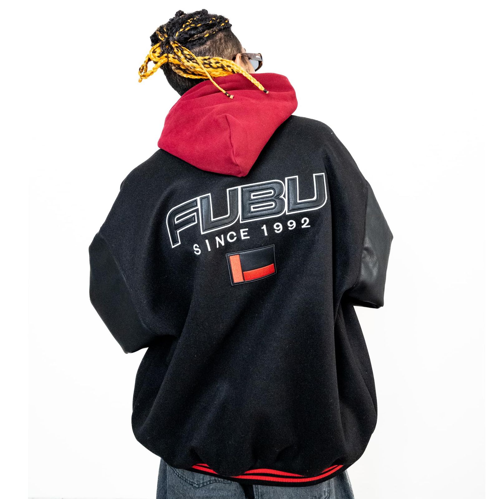 フブ ブルゾン スタジャン フライトジャケット メンズ レディース 長袖 アウター メルトン 合皮切り替え 大きいサイズ アメカジ ストリートファッション ブラック