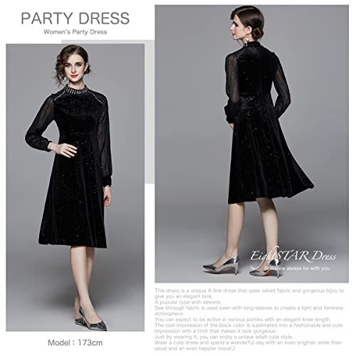 EightSTAR Dress] パーティードレス 結婚式 ドレス 袖あり 長袖 黒 