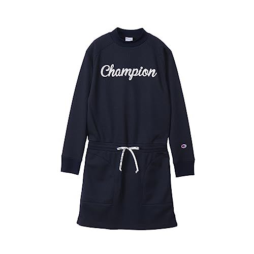 チャンピオン ワンピース 長袖 静電ケア 保温 グラフィックロゴプリント ワンピースドレス ゴルフ CW YG 404 レディース ネイビー M