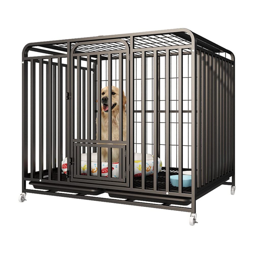 迅速発送 HPYWTJY ペットケージ カゴ ドッグクレート 大型犬 中型犬 トイレ ノイズ防止 4輪 錆びにくい 亜鉛メッキ ペットケージ 鉄製 犬檻 犬小屋 キャスター付き 角パイプ 錆防止 組み立て 折りたたみ式 ペットサークル ドッグケージ 小型犬