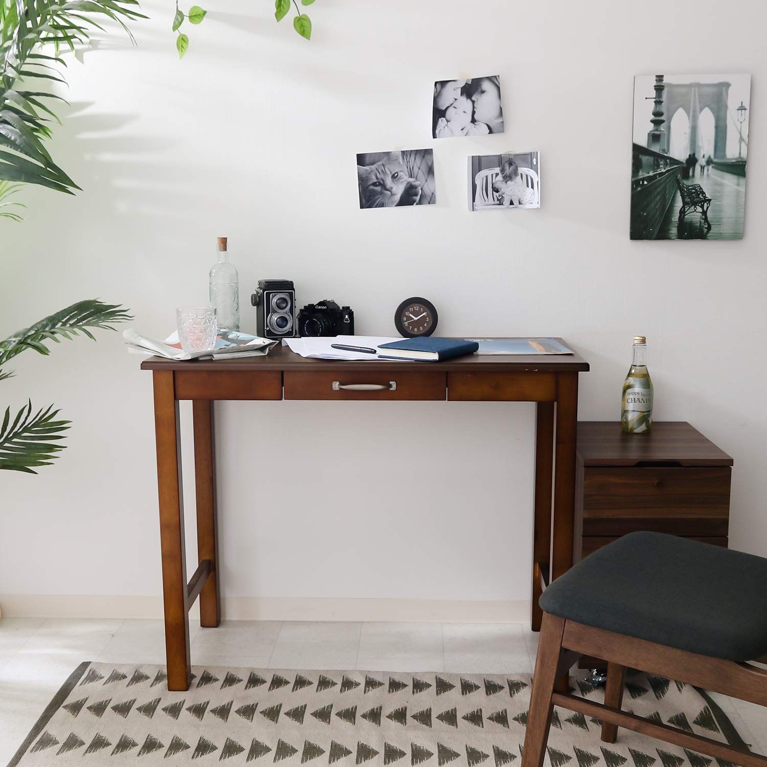 不二貿易 Fujiboeki デスク 机 幅90×奥行45×高さ72cm ミディアムブラウン 脚部天然木使用 引出収納 組立商品 マンチェスター 95784