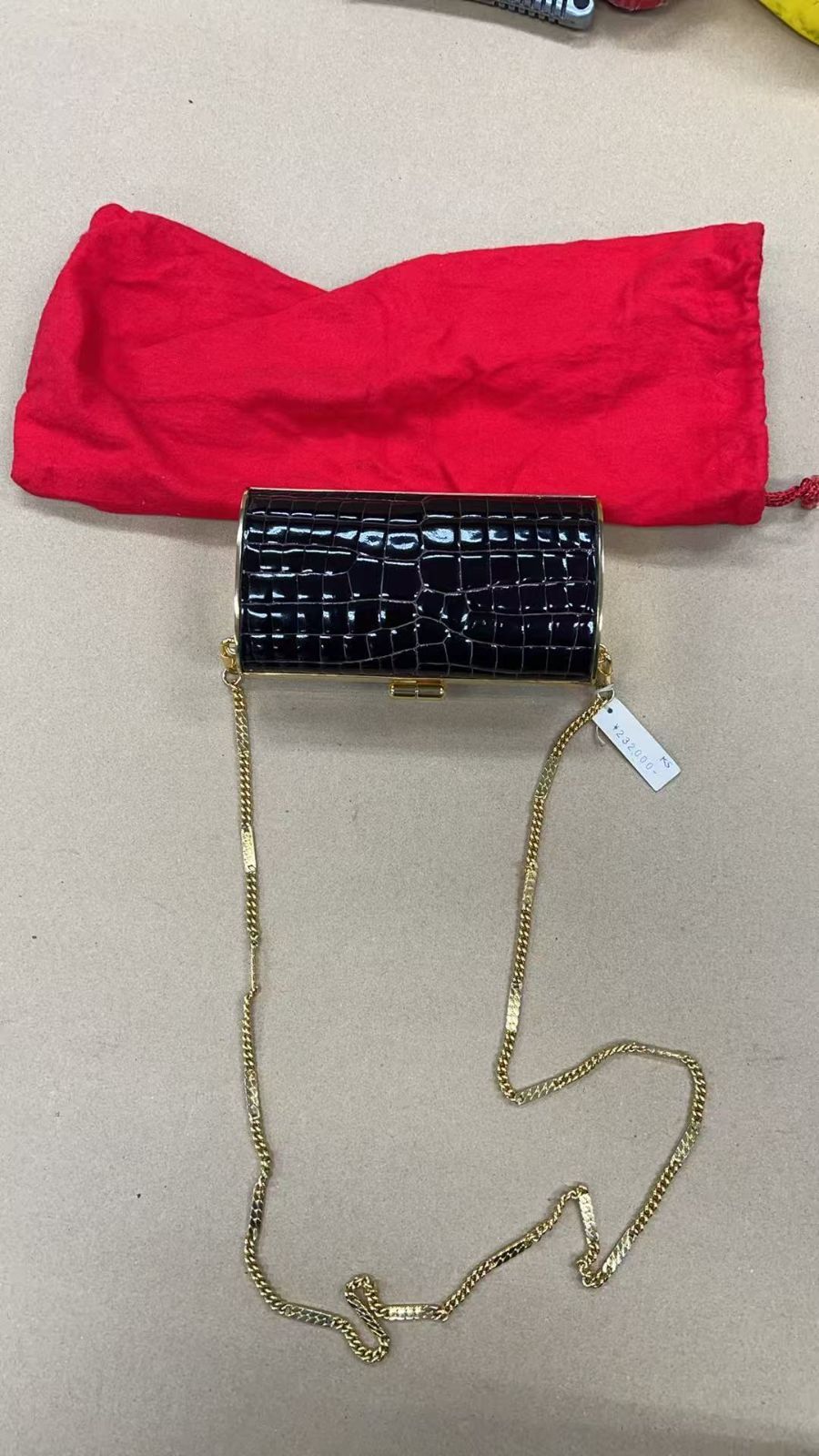 定価23.2万円 ヴィンテージ クロコ型押しレザー パーティーバッグ チェーンバッグ クラッチバッグ 鞄 2way ブラウン系