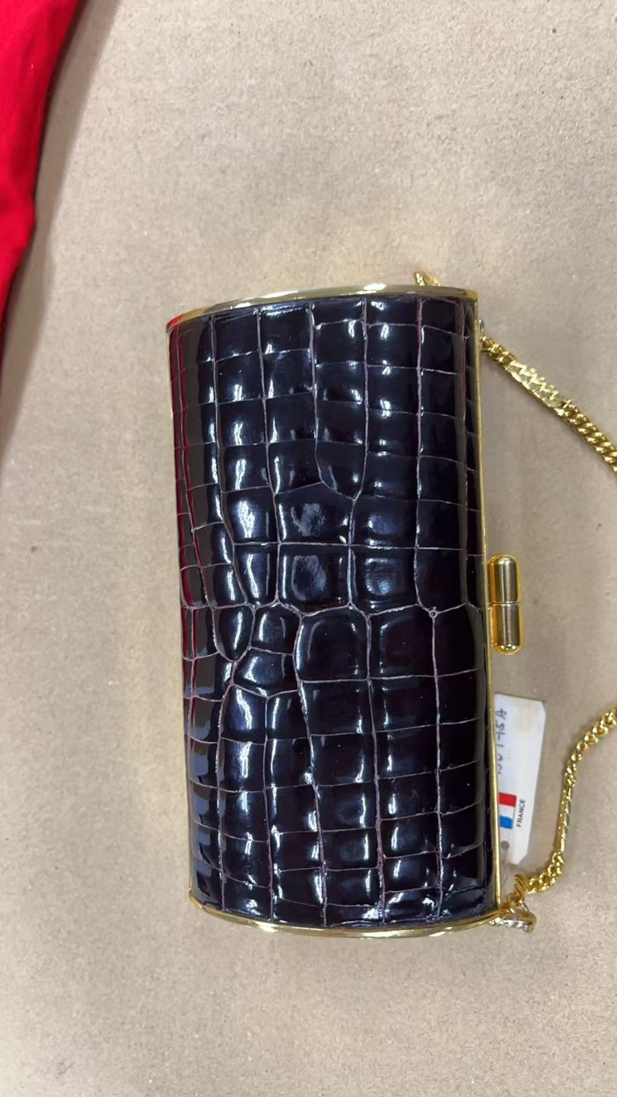 価格比較でお得にお買物。 定価23.2万円 ヴィンテージ クロコ型押しレザー パーティーバッグ チェーンバッグ クラッチバッグ 鞄 2way ブラウン系