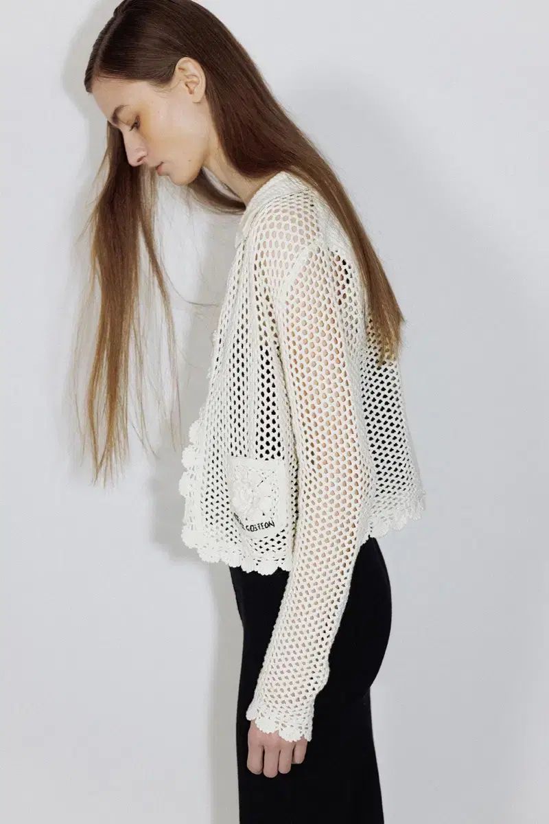 アトリエエディション フラワー クロシェ コットン カーディガン アイボリー