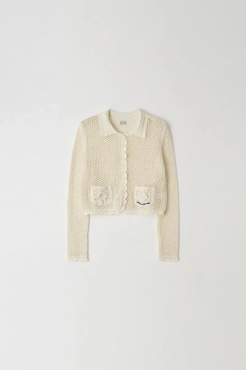 アトリエエディション フラワー クロシェ コットン カーディガン アイボリー 長袖 カーディガン ボレロ アンサンブル