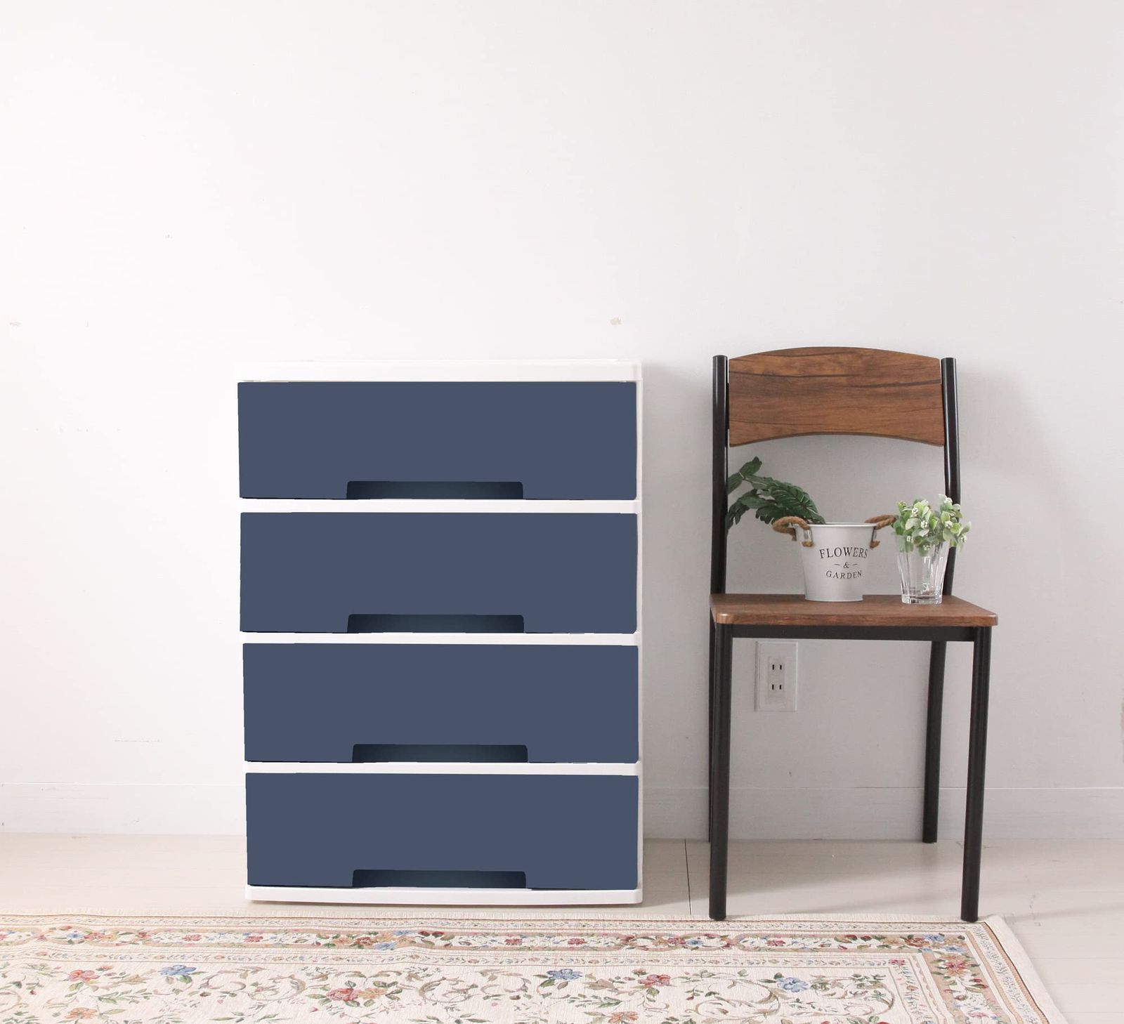 ILC ニューライフワイド収納チェスト 4段 ネイビー W60×D40×H81.5cm