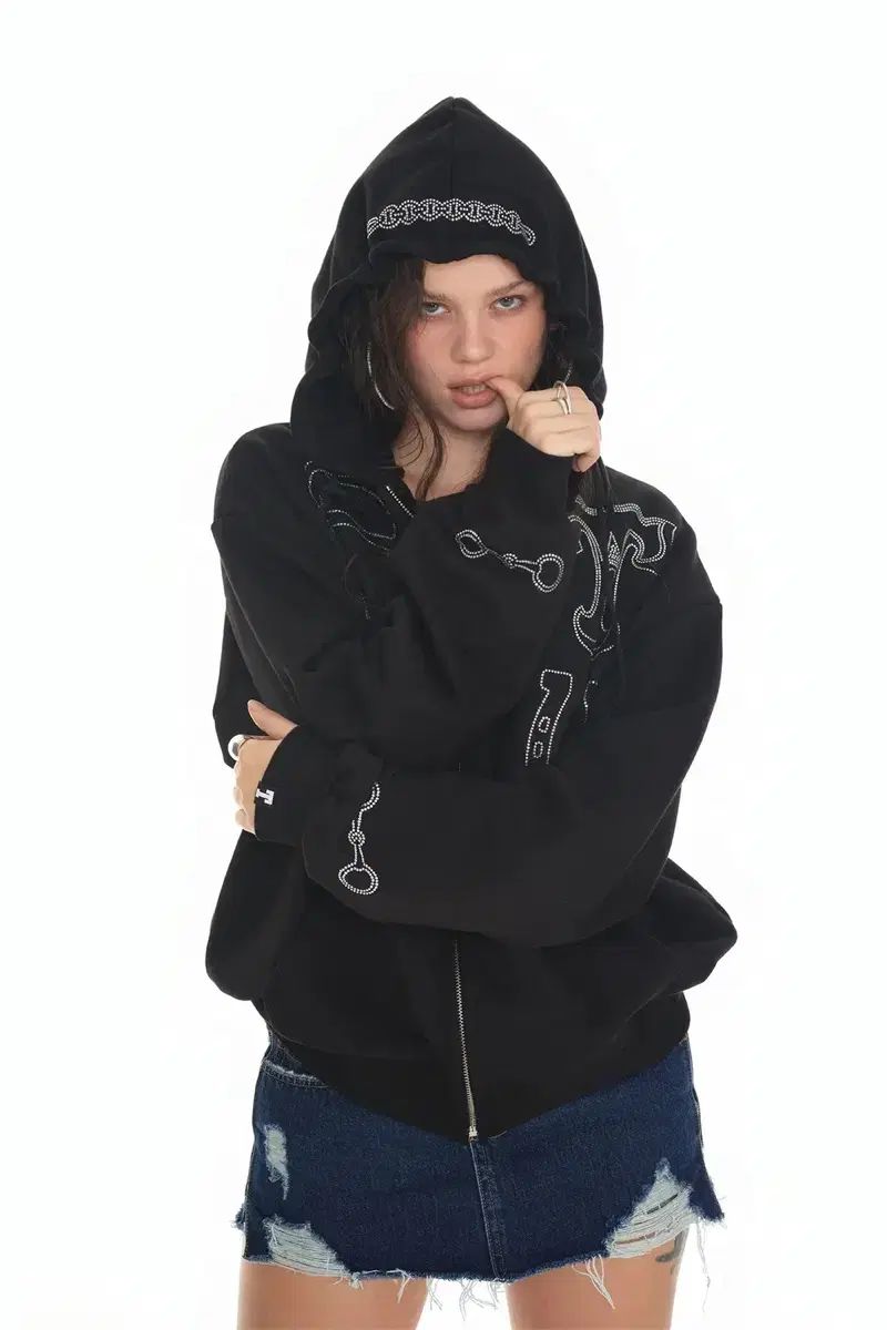 トゥーマーチ タグ ウェスタン HOT Face the Sun ジップアップ フーディー ブラック